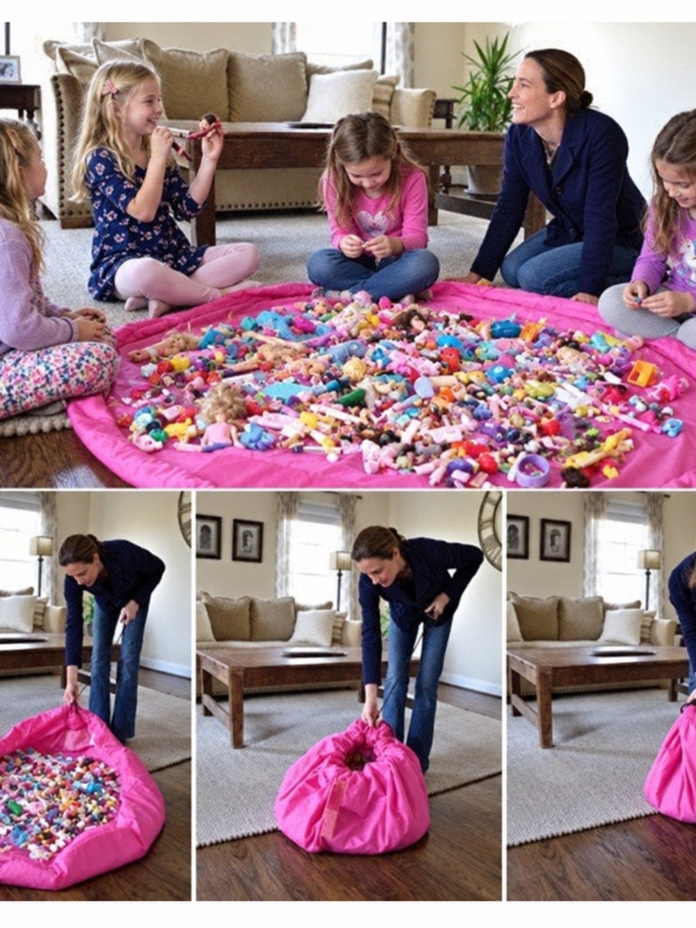New! Large Portable kids/ Infant play mat/ storage bags organizer - Pink